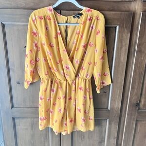 LULUS-Women's Long Sleeve Mustard Floral Romper Size L